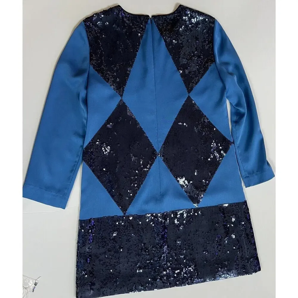 Tory Burch Lantilly Evening Blue Sequin Shift Tunic Dress Sz 10 NWT $795